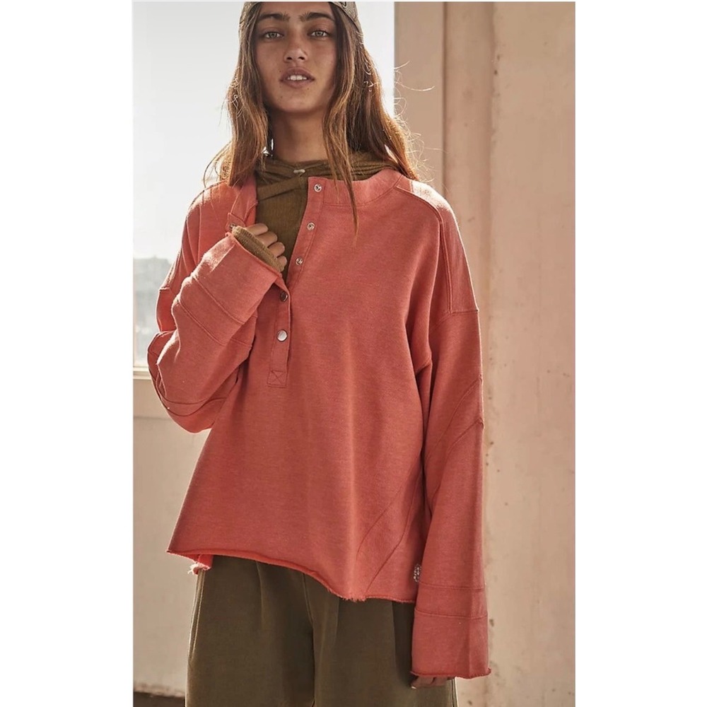 Free People Movement Lava Play On Henley Sweatshirt Coral Pink Women's Small